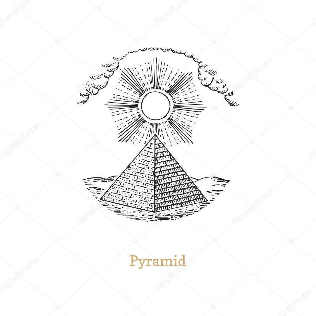 Drawn Pyramid, vector image in engraving style.
