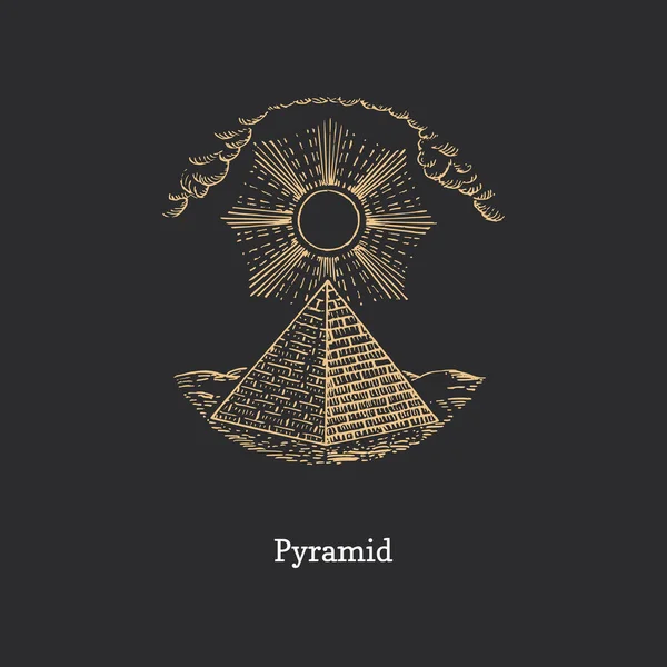 Gezeichnete Pyramide, Vektorbild im Gravurstil. — Stockvektor
