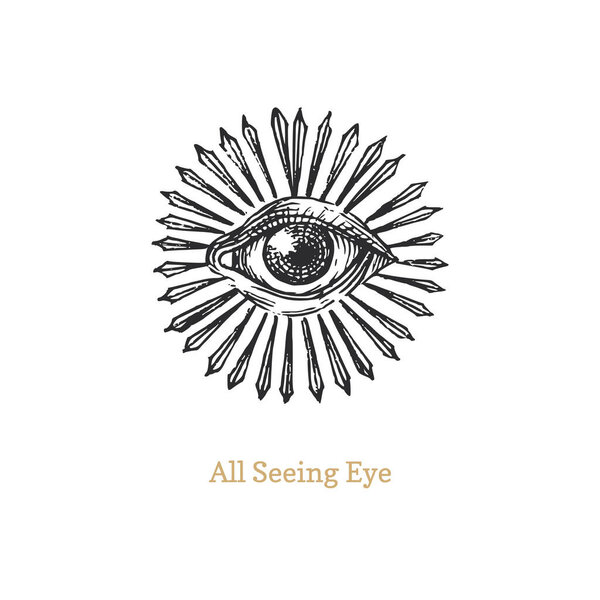 All seeing eye with sunburst. Eye of Providence.