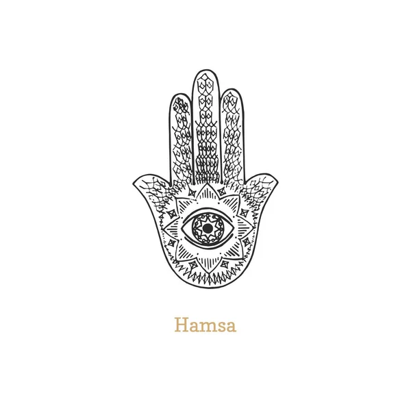Hamsa, imagen vectorial. Bosquejo de símbolo mágico. — Archivo Imágenes Vectoriales