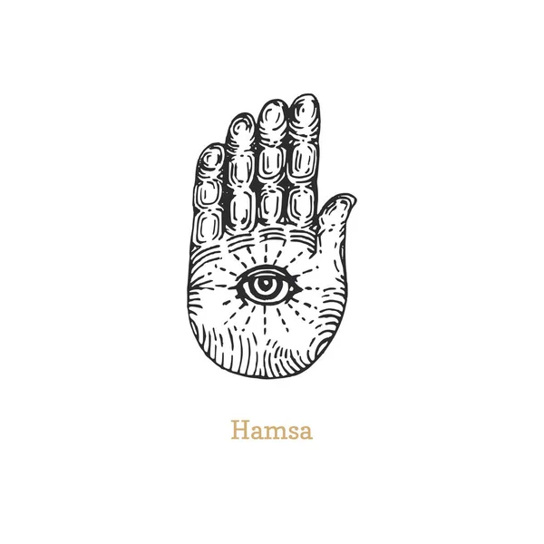 Hamsa, gambar vektor. Sketsa simbol magis. - Stok Vektor