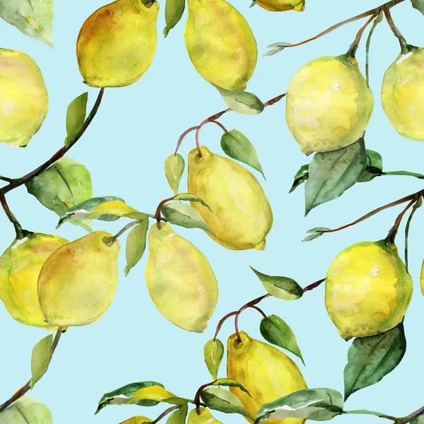无缝的水彩图案柠檬 — 图库照片