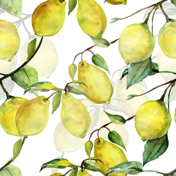 水彩のシームレスなパターン レモン — ストック写真