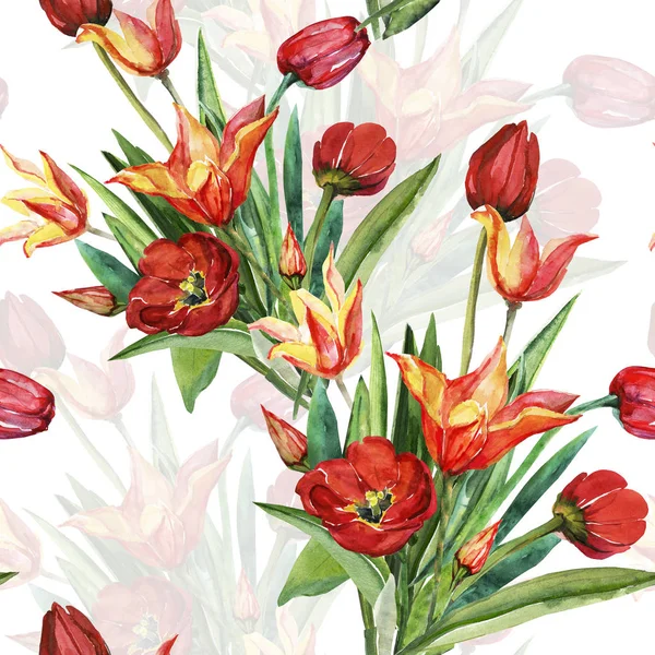 Modèle Sans Couture Tulipes Jaune Rouge — Photo
