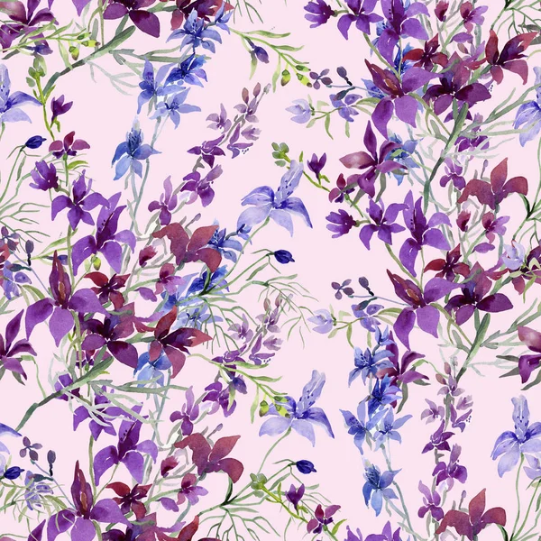 Naadloze Patroon Van Wilde Bloemen Aquarel Afbeelding Een Gekleurde Achtergrond — Stockfoto