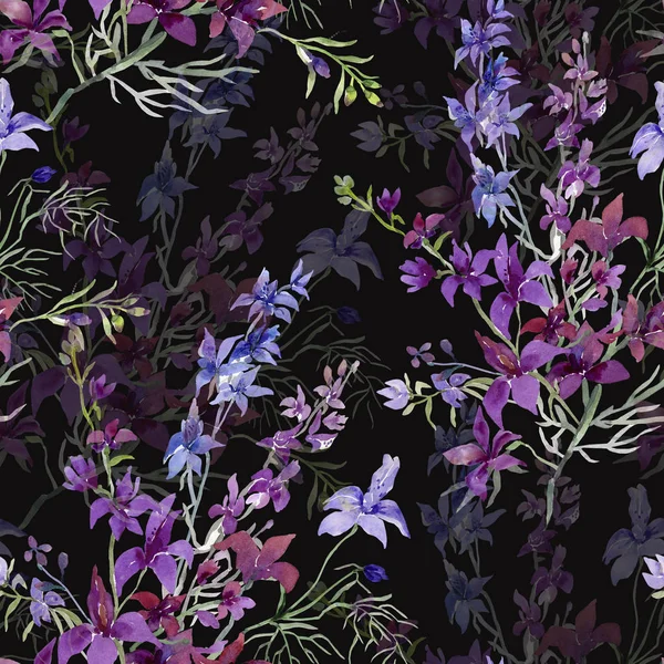 野の花とのシームレスなパターン 色付きの背景上の水彩画のイメージ — ストック写真