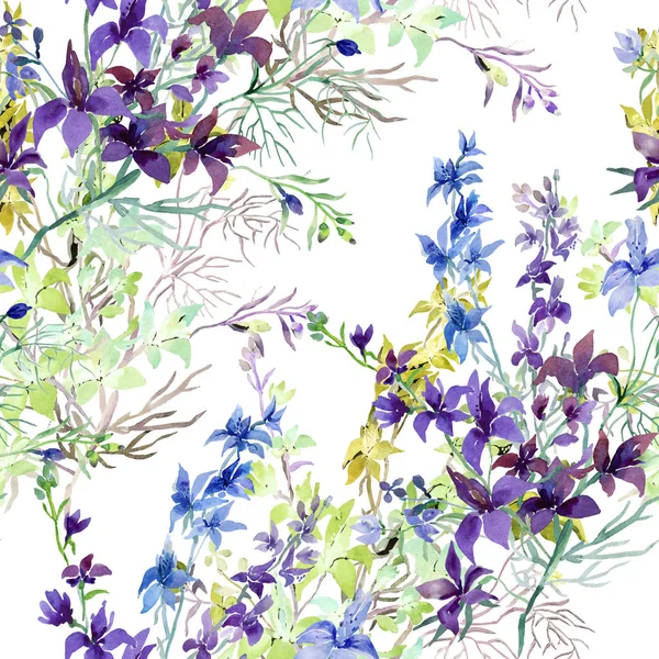 Nahtloses Muster Von Wildblumen Aquarellbild Auf Farbigem Hintergrund — Stockfoto