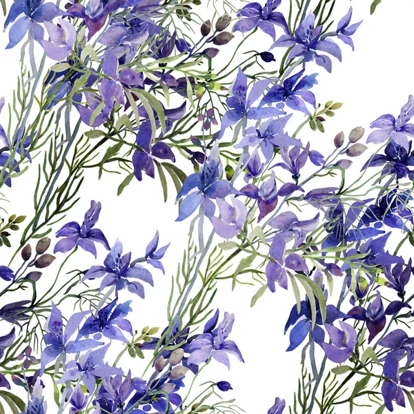 Seamless Pattern Wild Flowers Watercolor Image Colored Background — Stock Photo, Image