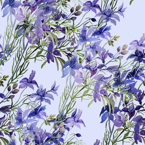 野の花とのシームレスなパターン 色付きの背景上の水彩画のイメージ — ストック写真