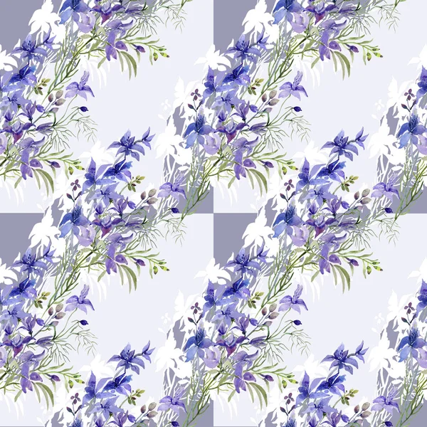 Seamless Pattern Wild Flowers Watercolor Image Colored Background — Stock Photo, Image