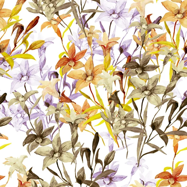 Blumenlose Zeichnung Eines Blumenstraußes Nahtloses Muster Auf Weißem Und Farbigem — Stockfoto