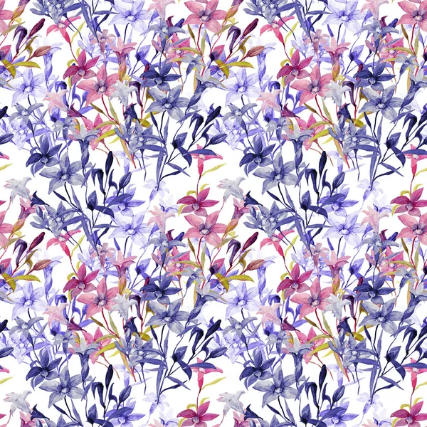 Kwiatowy Rysunek Bukiet Kwiatów Płynny Wzór Białym Kolorowym Tle — Zdjęcie stockowe