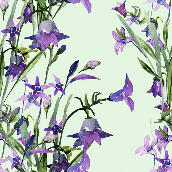 Renkli Bir Arka Plan Üzerinde Alan Suluboya Çiçekler Stilize Çan — Stok fotoğraf