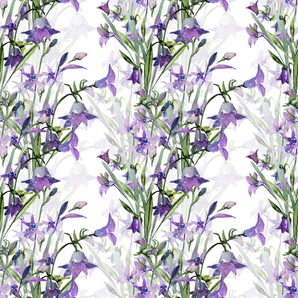 Field Watercolor Flowers Colored Background Pattern Seamless Stylized Bells — Stock Photo, Image