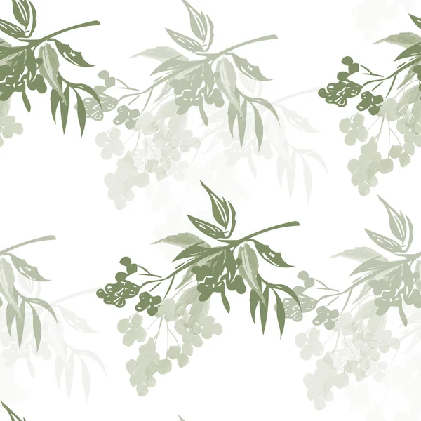 Rowan Tree Stylized Seamless Pattern Offset Technology Watercolor Black White — стоковое фото