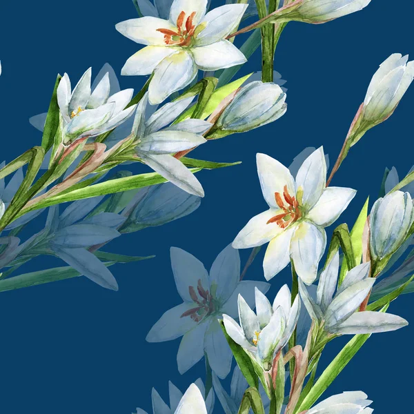 Boeket Van Witte Aquarel Bloemen Naadloos Patroon Witte Gekleurde Achtergrond — Stockfoto