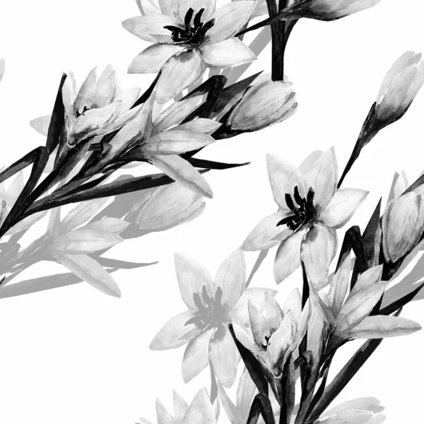 Bouquet White Watercolor Flowers Seamless Pattern White Colored Background — Stock Photo, Image