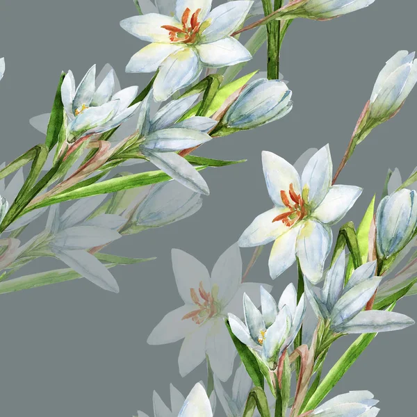 Bouquet White Watercolor Flowers Seamless Pattern White Colored Background — Stock Photo, Image