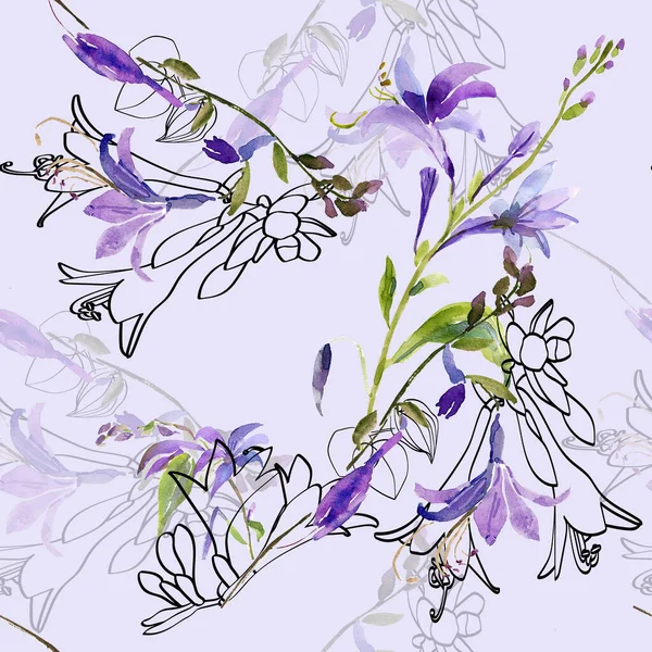 塊茎の花シームレスなパターン 白と色の背景の画像 — ストック写真