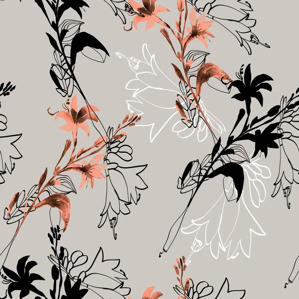 Kwiaty Bulw Bezszwowy Wzór Obraz Białym Kolorowym Tle — Zdjęcie stockowe