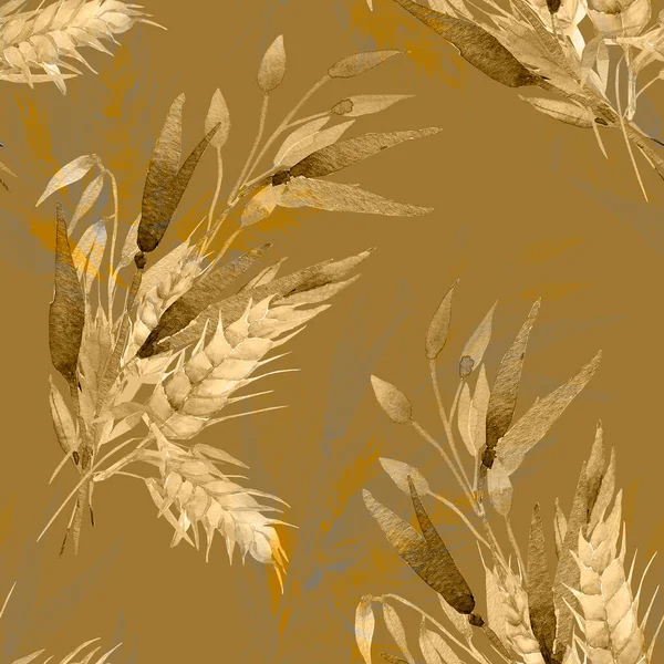 Акварель Пшеничные Уши Бесшовный Узор Образ Колосьев Пшеницы Белом Цветном — стоковое фото
