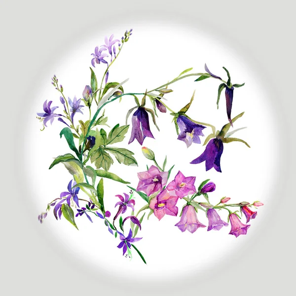 水彩の花のパターン 白と色の背景の上の画像 — ストック写真