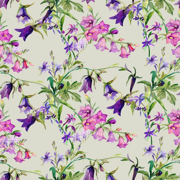 Seamless Pattern Watercolor Wildflowers Picture White Colored Background Print Textile — Stock Photo, Image