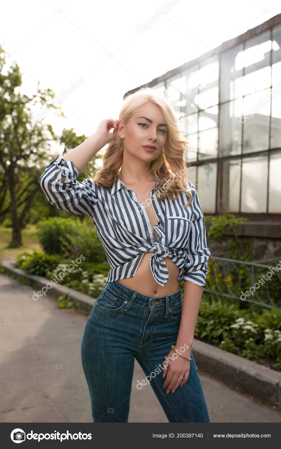 blue striped shirt with jeans