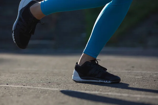 Woman Athlete Feet Running Workout Train Stadium Health Fitness Sport — Stock Photo, Image