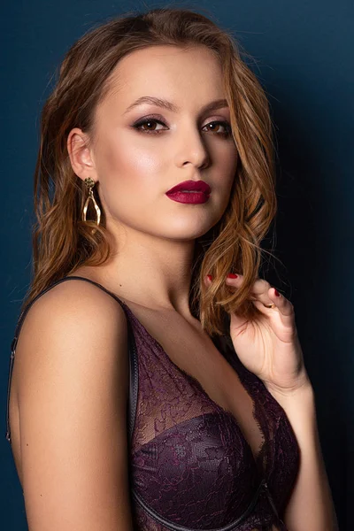 Schönheitsporträt Eines Sexy Blonden Models Mit Perfekter Haut Und Make — Stockfoto