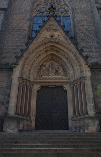 Facade Gothic Church Beautiful Door Window Prague — Stock Photo, Image