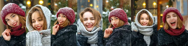 Collage de imágenes de chica adorable caminando en invierno — Foto de Stock