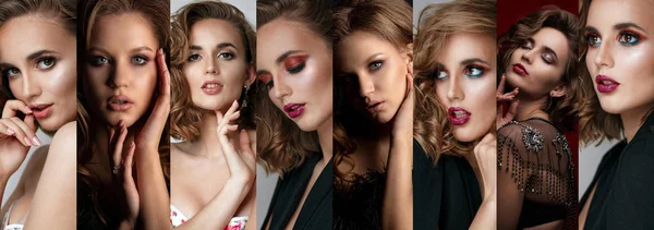 Set of beauty shots of glorious girls bright makeup — Stock Photo, Image