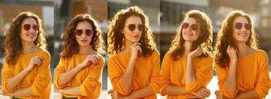 Kıvırcık saçlı, çarpıcı bir kızla görüntüler. 