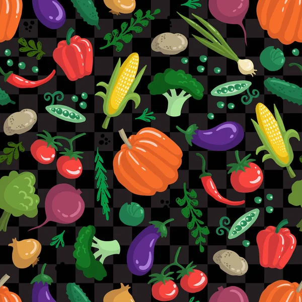 Modèle Vectoriel Sans Couture Avec Des Légumes Sur Couleur Noire — Image vectorielle