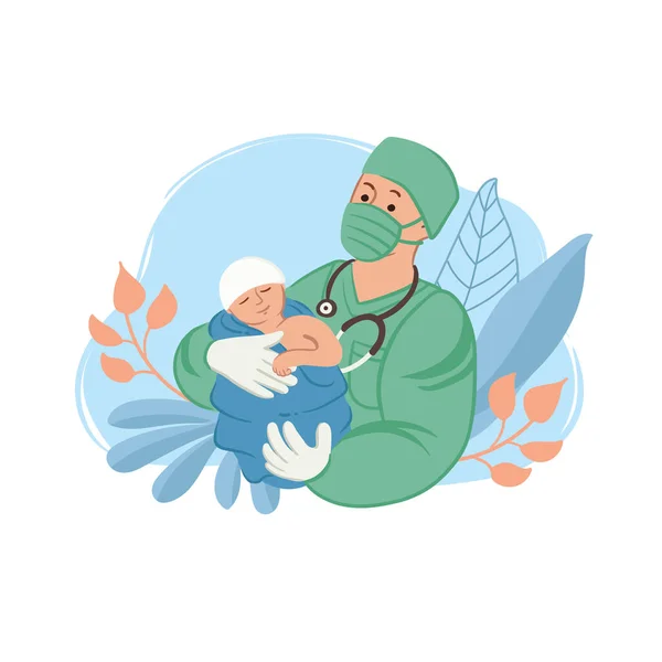 Antecedentes Dibujos Animados Vectoriales Sobre Tema Medicina Nacimiento Pediatría Obstetricia — Vector de stock