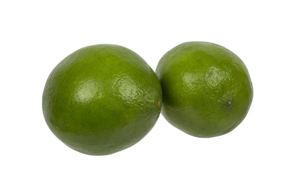 Due Limoni Verdi Frutta Isolata Fondo Bianco — Foto Stock