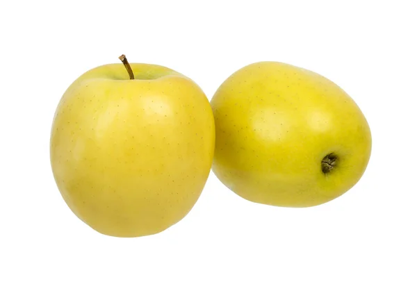 Due Mele Gialle Frutta Isolata Fondo Bianco — Foto Stock