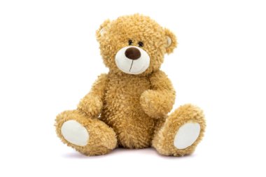 Beyaz arka planda gölgesi olan yumuşak oyuncak.