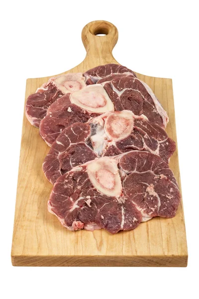 Bistecca Manzo Tavola Legno Sfondo Bianco — Foto Stock