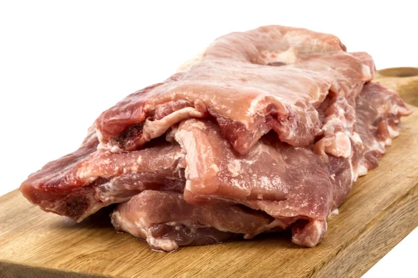 Carne Crua Bisteck Tábua Madeira Sobre Fundo Branco — Fotografia de Stock