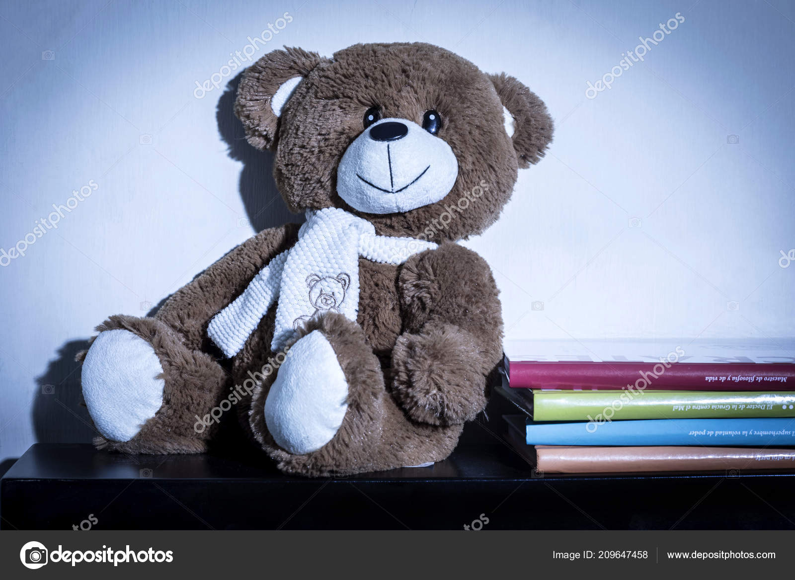 Teddy Bear Soft Toy Child Bedroom Colorful Books Blue Night Stock Photo Image By C Camaralenta 209647458