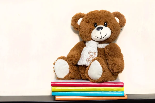 Teddy Urso Brinquedo Macio Quarto Criança Com Livros Coloridos — Fotografia de Stock