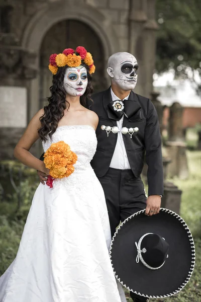 Catrin Catrina Cemitério Com Vestidos Noiva Antigo Cemitério Guadalajara México — Fotografia de Stock