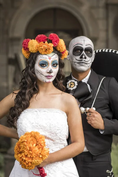 Catrin Catrina Cemitério Com Vestidos Noiva Antigo Cemitério Guadalajara México — Fotografia de Stock