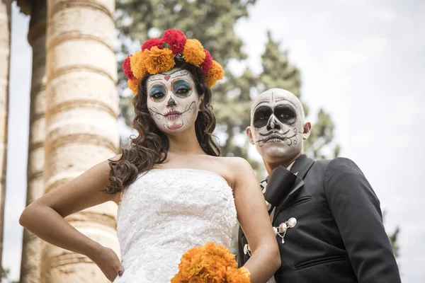 Catrin Catrina Cemitério Com Vestidos Noiva Antigo Cemitério Guadalajara México — Fotografia de Stock