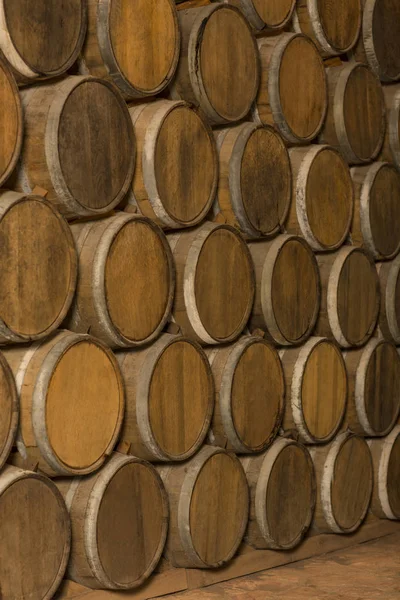 Wine Barrels Stacked Old Cellar Winery — Stock Photo, Image