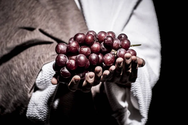 Jezus Christus Bidden Tot God Wijding Het Brood Druiven Donkere — Stockfoto