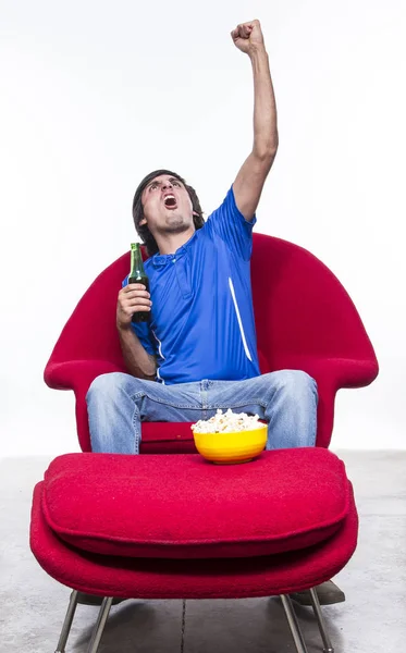 Joven Gritando Festejando Lleno Alegría Emoción — Foto de Stock