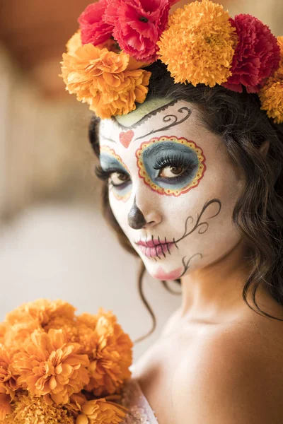 Catrin Catrina Hřbitově Svatební Šaty Starém Hřbitově Guadalajara Mexiko — Stock fotografie